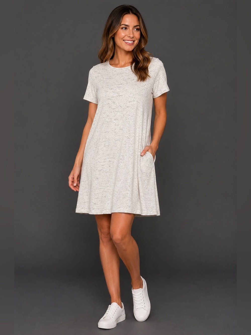 Dalia Heathered Gray Short Sleeve Swing Dress |M|